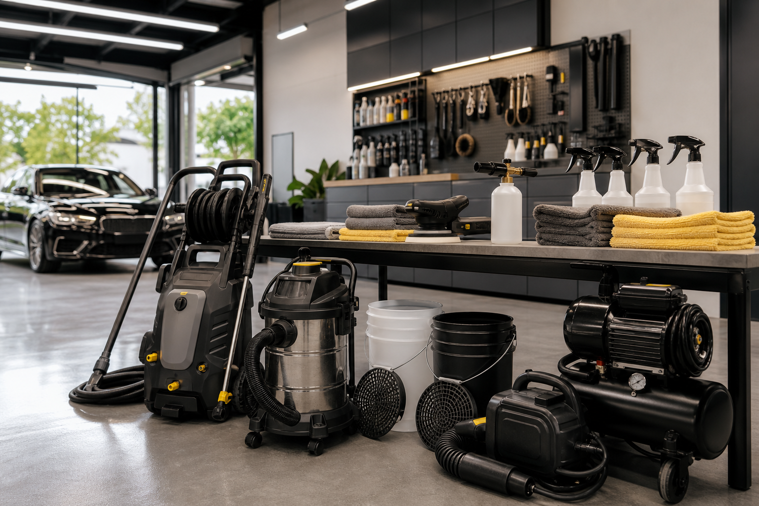 Thứ Tự Ưu Tiên Thiết Bị Chăm Sóc Xe: Hướng Dẫn Chọn Mua Cho Người Mới 5 thứ tự ưu tiên thiết bị chăm sóc - Nhóm thiết bị cơ bản: Bắt buộc phải có khi mở tiệm: Đây là những thiết bị nền tảng, không thể thiếu trong bất kỳ mô hình